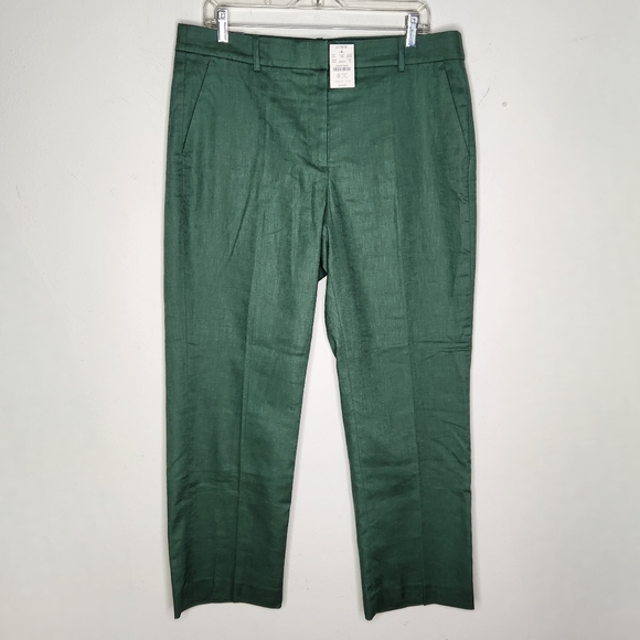 J Crew NWT Kallie Pant Womens 14 Linen Blend Straight Leg Green Preppy Office - Picture 1 of 12